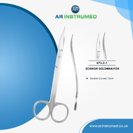 AR INSTRUMED dental goldman fox double curved scissors stainless steel UK dental instrument double curved blades ergonomic ring handles cutting tool