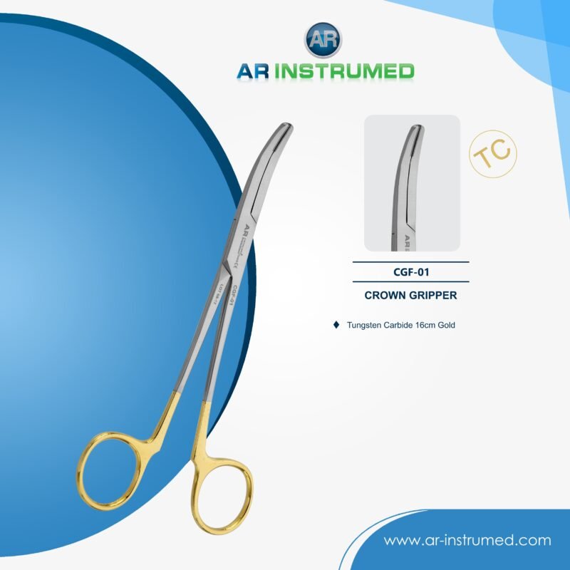 AR INSTRUMED wynman dental crown gripper forcep stainless steel UK dental instrument tungsten carbide tips curved serrated jaws crown removal tool